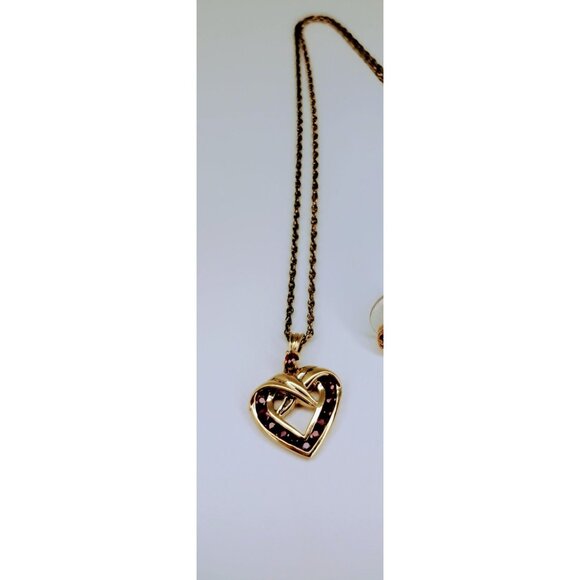 Danbury Mint Vermeil Necklace Genuine Ruby 14k Gold / Sterling Silver Open Heart - Picture 7 of 16